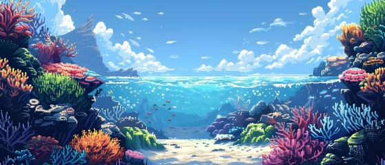 Pixel Paradise: Coral Reefs in Digital Harmony. Concept Underwater Beauty, Vibrant Ecosystems, Marine Wonders, Biodiversity Conservation, Aquatic Photography
