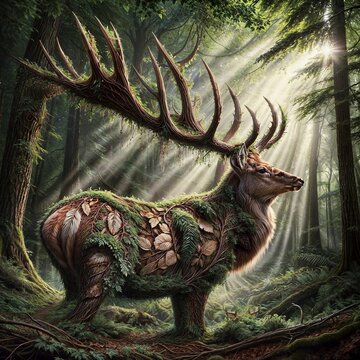 Artistic image of a deer in the forest