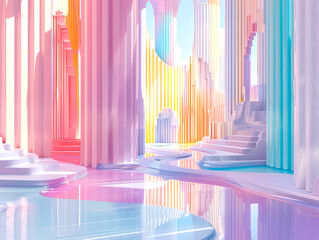 Surreal Digital Dreamscape with Pastel Pillars