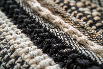 Black and white striped cotton fabric texture background, close-up view with detailed pattern.