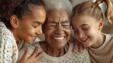 A Grandmother's Embracing Smile - obrazy, fototapety, plakaty
