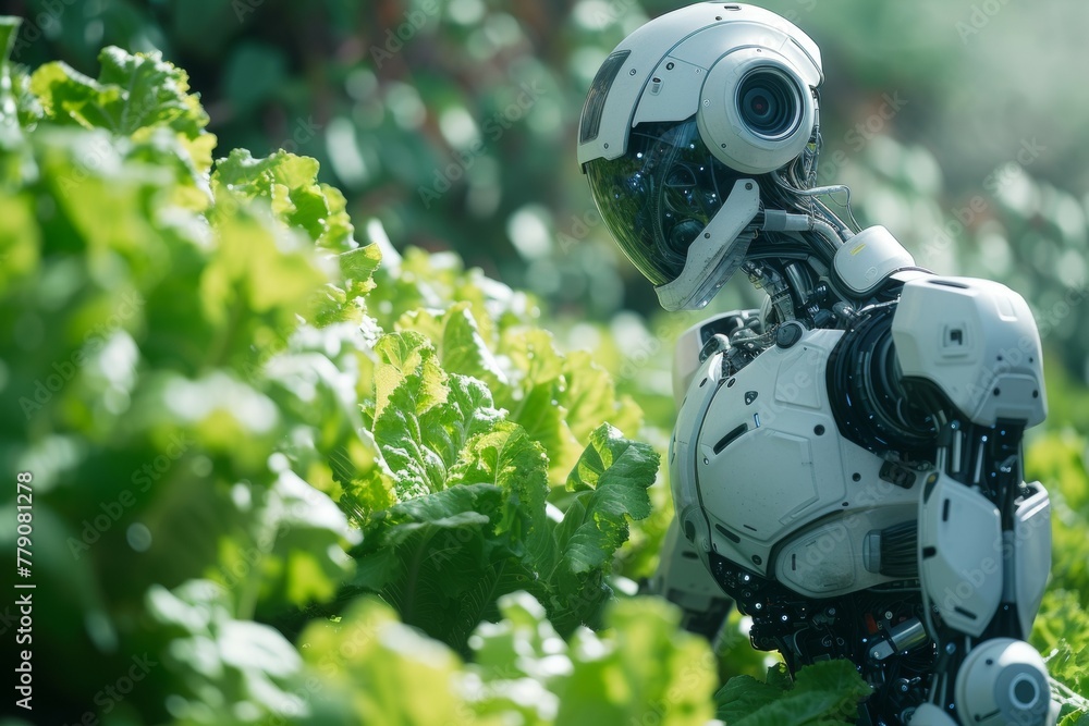 Aufkleber modern farm with robots. background with selective focus and copy space