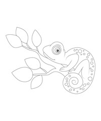 Chameleon coloring  page for kids and adults black and white coloring book page