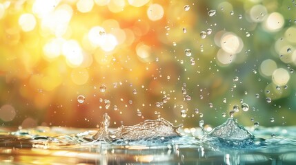 Fototapeta na wymiar Salpicaduras de agua con un fondo luminoso de verano
