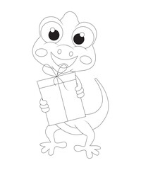 Chameleon coloring  page for kids and adults black and white coloring book page