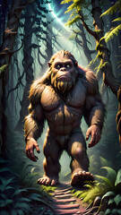King Kong or the legendary Bigfoot in the forest