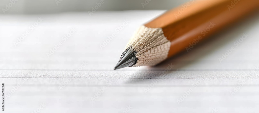 Aufkleber a detailed view of a sharpened pencil resting on a blank white sheet of paper, ready for writing or 