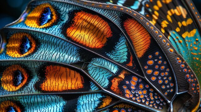 Vibrant butterfly wing patterns under electron microscope in stunning macro close up