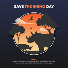 Save The Rhino Day background with silhouette of rhinos