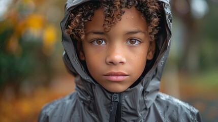 An image of a young boy in a sleek, contemporary sportswear, ready for action, set within an urban park environment 