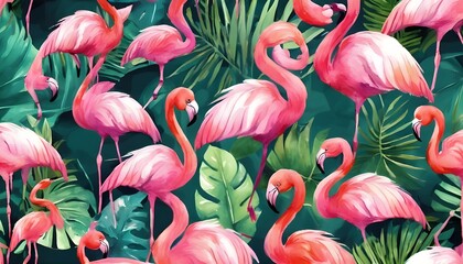 Flamingo Delight: Vibrant Vector Pattern with Tropical Flair