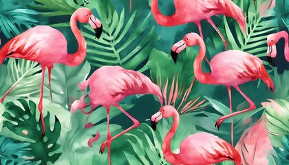 Fototapeta premium Flamingo Delight: Vibrant Vector Pattern with Tropical Flair