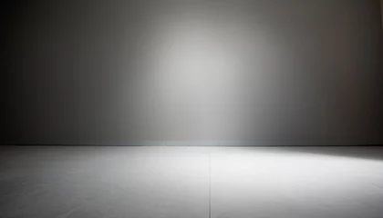Poster Suelo blanco y pared blanca con ilumincación de una fuente de luz puntual y sombras, degradado a negro © imstock
