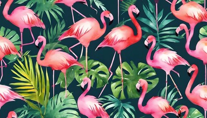 Flamingo Delight: Vibrant Vector Pattern with Tropical Flair