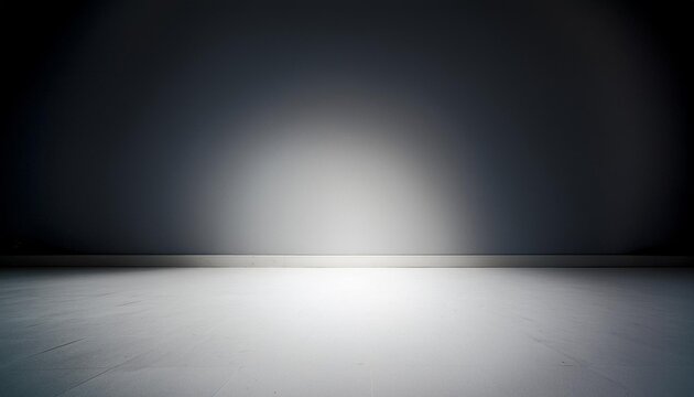 Suelo blanco y pared blanca con ilumincación de una fuente de luz puntual y sombras, degradado a negro