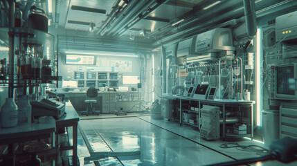 A state-of-the-art biotech research and development laboratory with gene editing tools and cell culture systems, momentarily silent but ready to advance the field of gene therapy