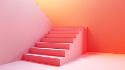 Vibrant stairs on a pink wall
