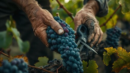 Hands Picking Ripe Grapes