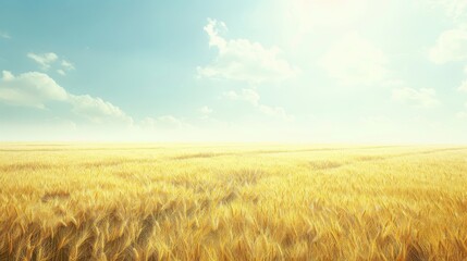 Vast Golden Wheatfield Under Sun