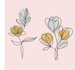 vector flat design of linear leaves and flowers