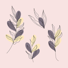 vector flat design of linear leaves and flowers