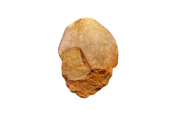 Specimen of Oldowan stone tool isolated on white background. Simple tools associated with Homohabilis.