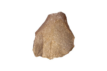 Oldowan stone tool isolated on white background. Simple tools associated with Homohabilis.
