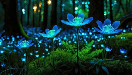 blue shining flower in forest