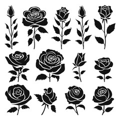set of rose flowers Vector illustration silhouette image icon