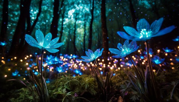 blue shining flower in forest