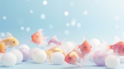 Goldfish on blue background, animal, cute, tropical climate, underwater - obrazy, fototapety, plakaty