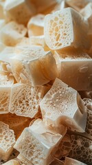Crystalline structure of tofu, twilight, macro, high contrast.close up