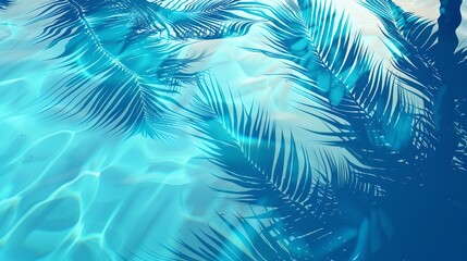 Tropical Tranquility: Palm Shadows Dance on Rippling Pool Water. A Serene and Refreshing Background Image Capturing Nature's Simplicity and Beauty. Ideal for Calming Visuals and Summer Themes. AI