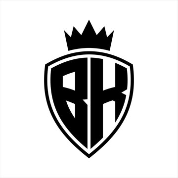 recommend clip art: BK Letter monogram shield and crown outline shape with black and white color design