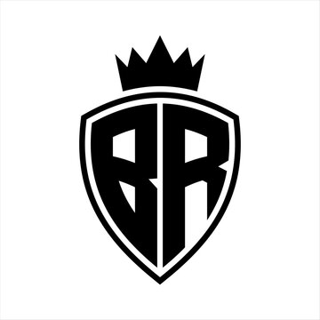 recommend clip art: BR Letter monogram shield and crown outline shape with black and white color design