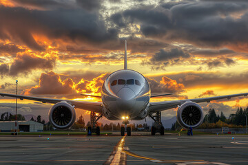 Elegant Airliner in Fiery Sunset Magnificence