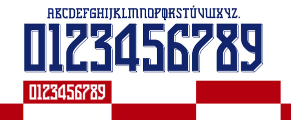 font vector team 2024 kit sport style font, retro football style font with lines and points inside. sports style letters and numbers for soccer team