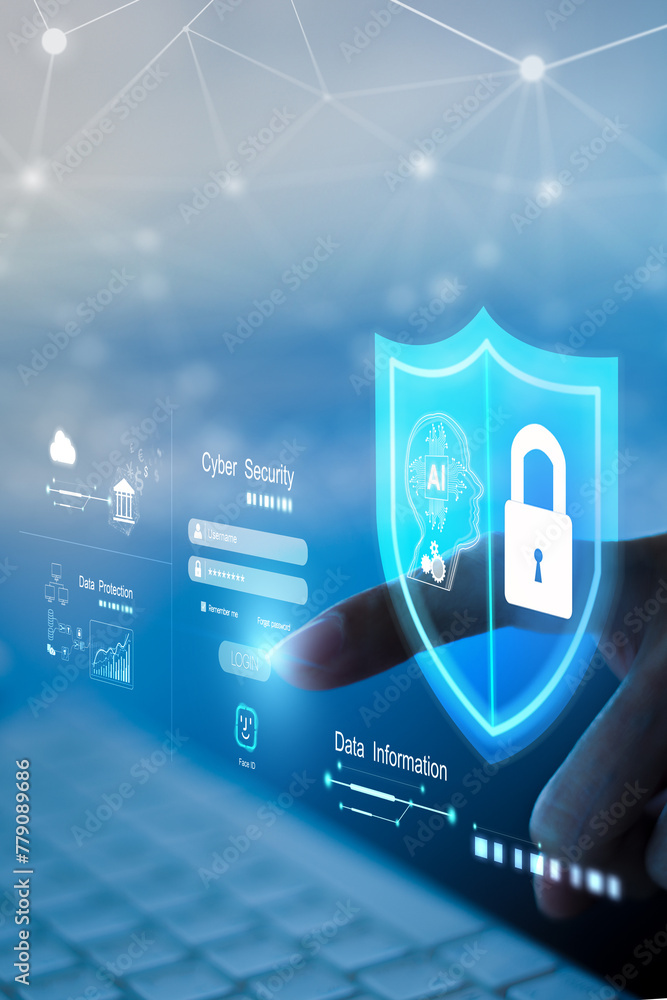 Poster businessperson using ai, artificial intelligence, for cyber security protection.cyber security conce