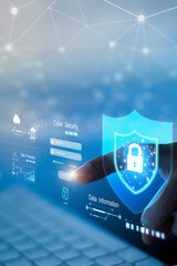 businessperson using is using laptop for cyber security protection.cyber security concept, user...