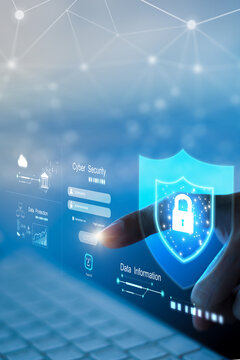 businessperson using is using laptop for cyber security protection.cyber security concept, user privacy security and encryption, secure internet access Future technology and cybernetics, vertical