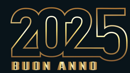 biglietto o striscione per augurare un felice anno nuovo 2025 in oro su sfondo nero