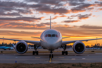 Fototapeta na wymiar Elegant Airliner in Fiery Sunset Magnificence