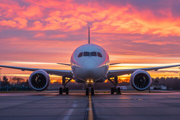 Fototapeta na wymiar Elegant Airliner in Fiery Sunset Magnificence