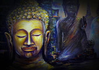 Art painting Oil color Buddha statue Thailand	
