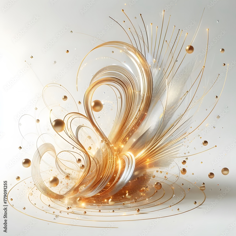 Poster abstract background with golden lines and circles. 3d vector illustration generated by ai