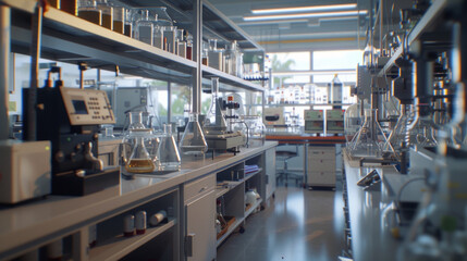 Fototapeta premium A bustling chemical analytical testing laboratory with advanced analytical instruments and validation equipment