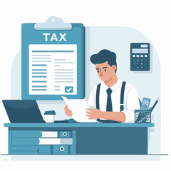 Man with calculator and tax form