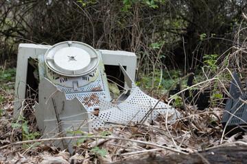 Abandoned Electronic Waste in Forest.