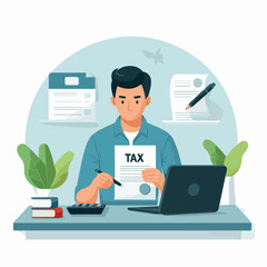 Accountant man auditing tax payment