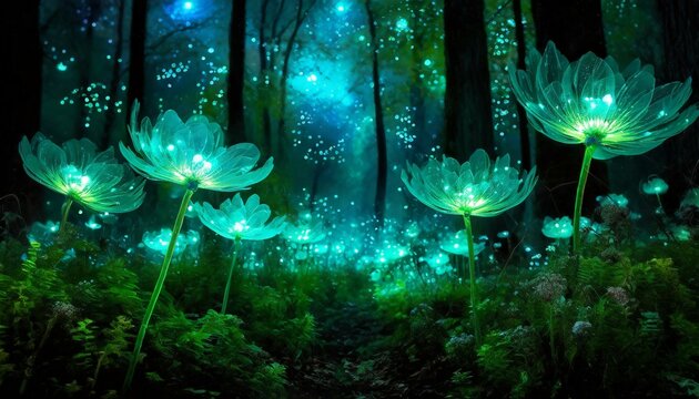 green shining flower in forest